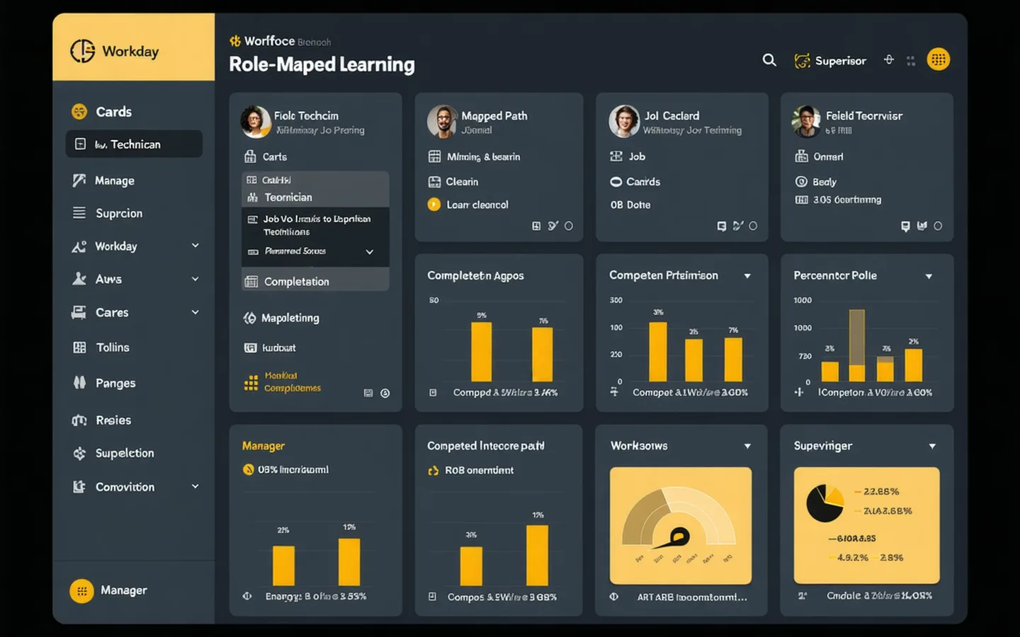 Kurios platform dashboard showing role-mapped learning paths and completion status for an ops workforce