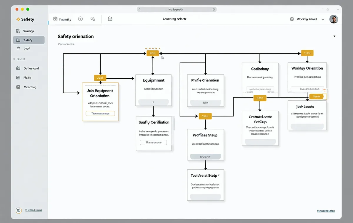 Kurios role-mapping interface showing a Field Technician learning path with 8 modules and prerequisite connections